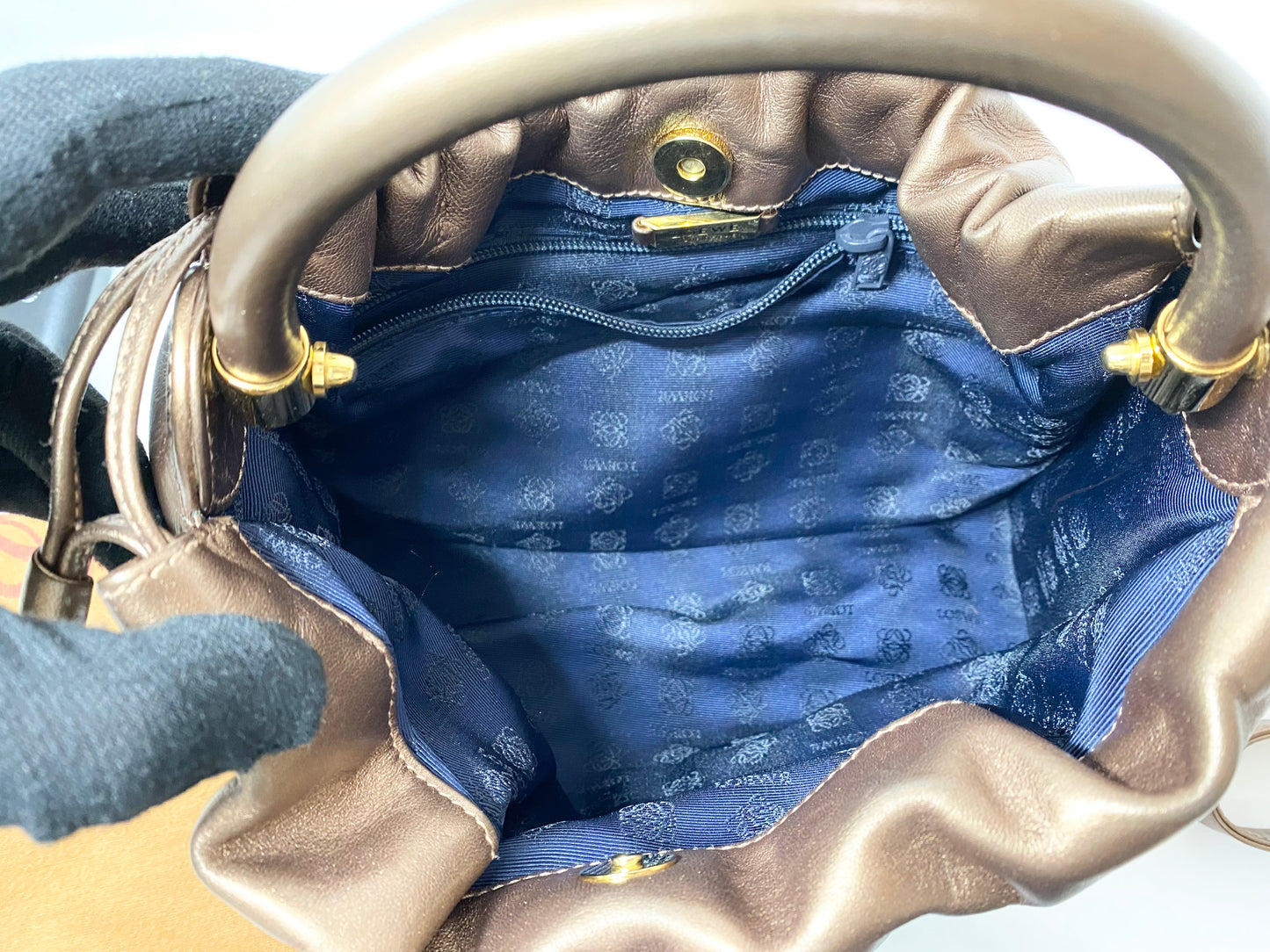 【良品】ロエベ LOEWE 2Way ハンドバッグ ブラウンゴールド