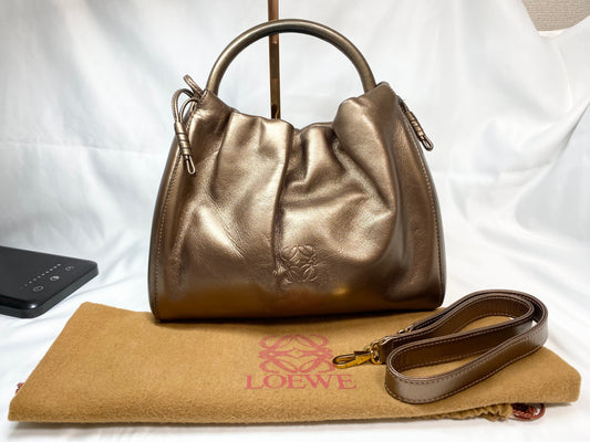 【良品】ロエベ LOEWE 2Way ハンドバッグ ブラウンゴールド