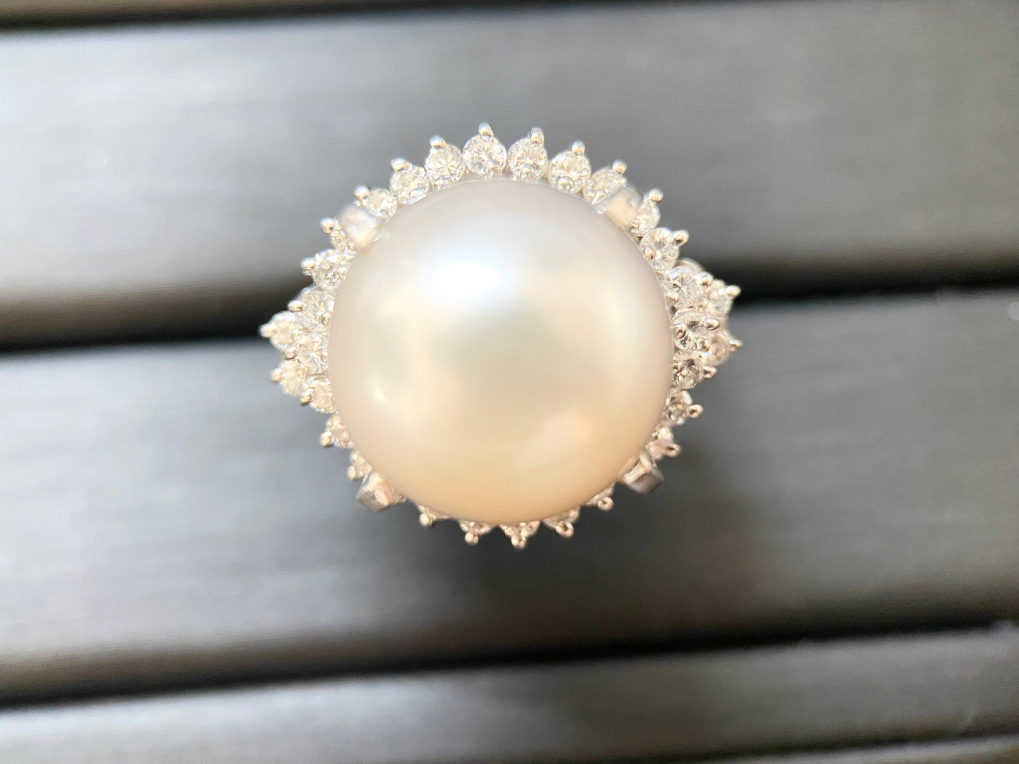 【美品】Pt900 南洋珠パール 14㎜ D0.7ct ダイヤモンドジュエリー 真珠リング