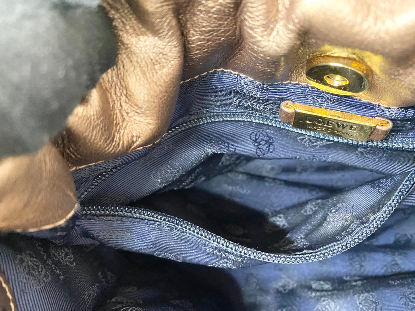 【良品】ロエベ LOEWE 2Way ハンドバッグ ブラウンゴールド