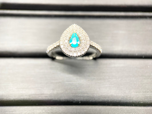 【美品】【レアストーン】パライバトルマリン ティアドロップ ダイヤモンドリング