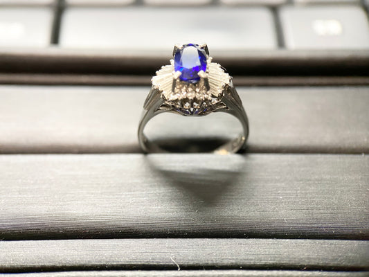 Pt900 Natural Blue Sapphire Diamond Ring Size 10