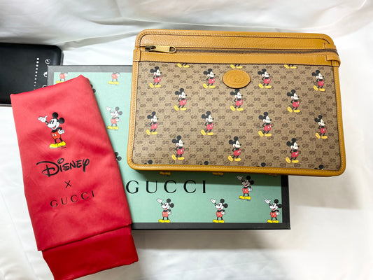 Gucci & Disney Leather Clutch Bag Mickey Mouse Print