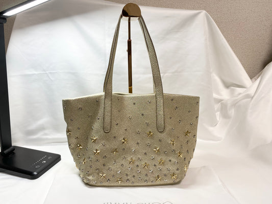 Jimmy Choo Jimmy Choo leather mini tote bag with star studs gold