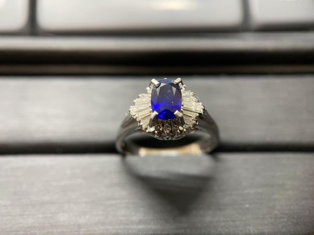 Pt900 Natural Blue Sapphire Diamond Ring Size 10