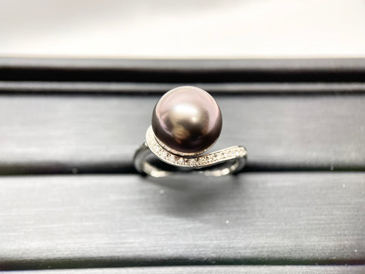 【美品】黒蝶真珠11㎜ ダイヤモンドジュエリー リング
