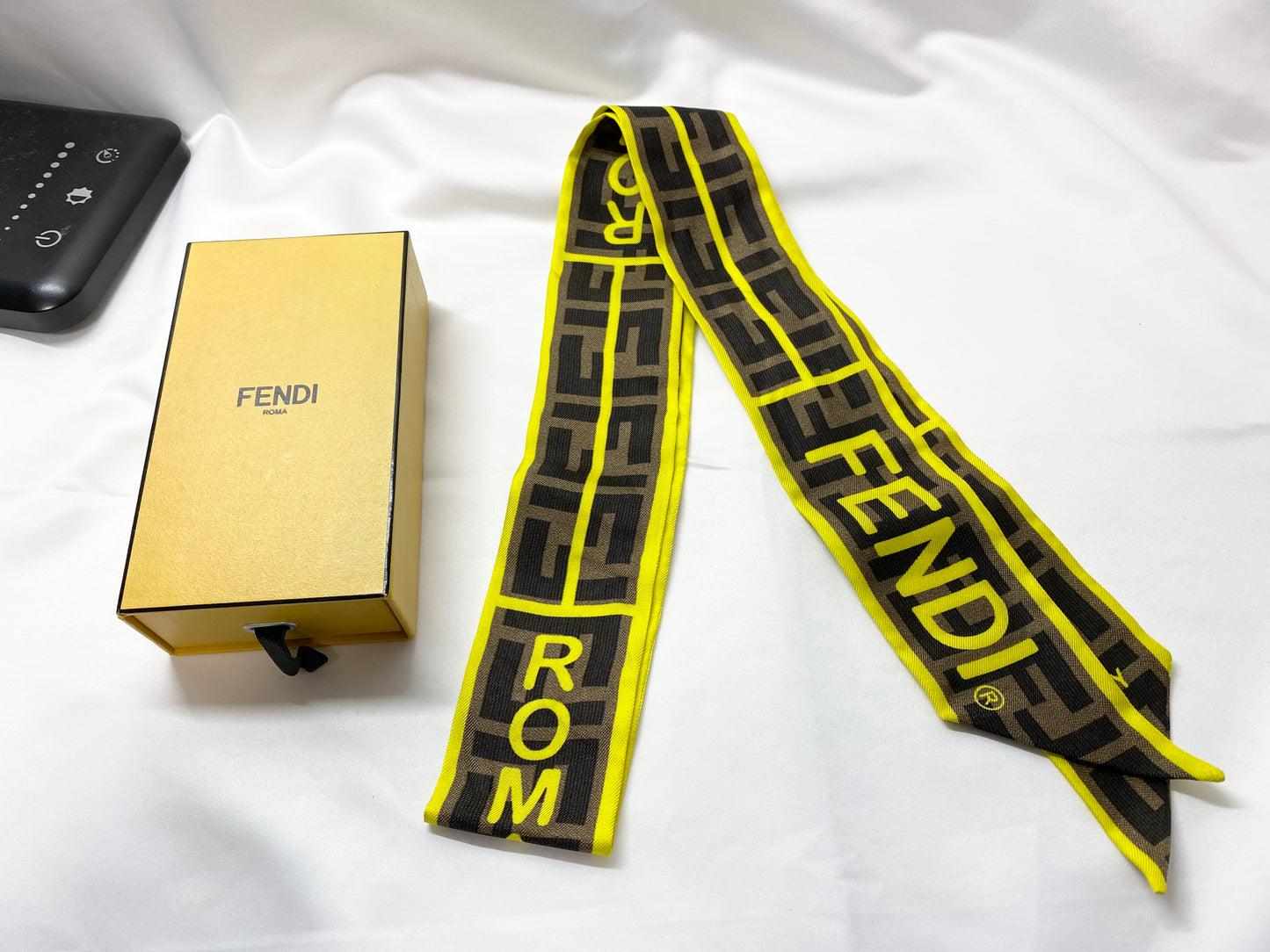 FENDI FENDI lappy silk scarf with zucca pattern Yellow