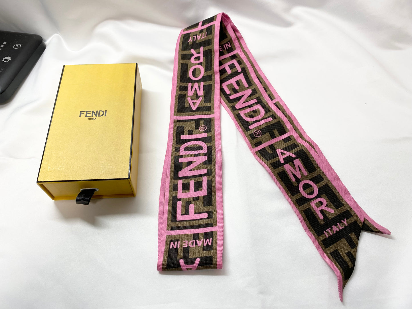 FENDI FENDI lappy silk scarf with zucca print, pink