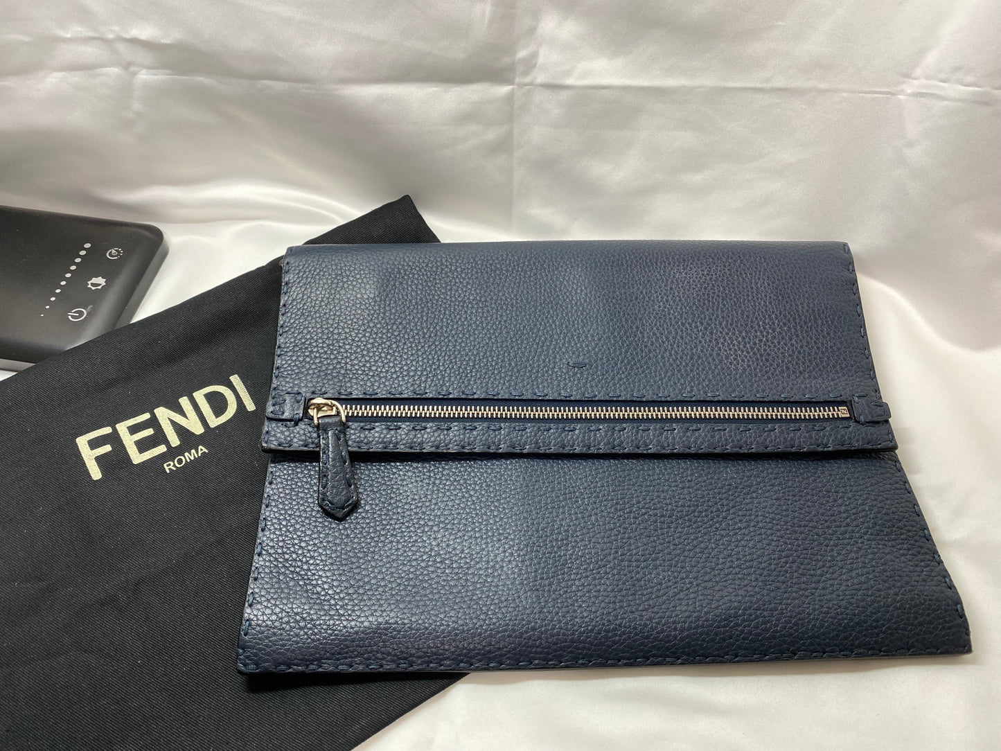 FENDI FENDI Celeria leather clutch bag, navy