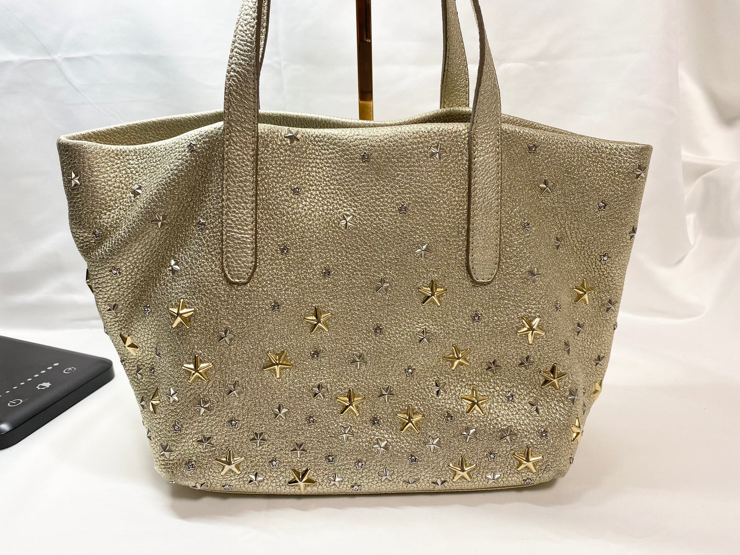 Jimmy Choo Jimmy Choo leather mini tote bag with star studs gold