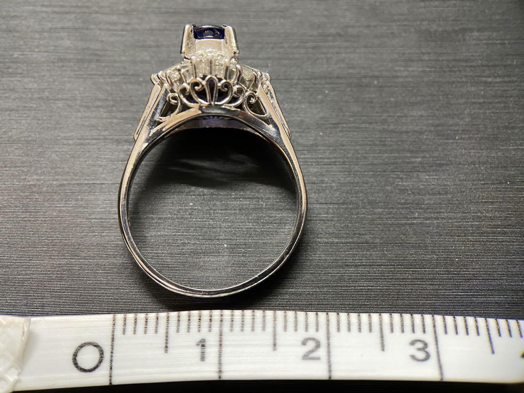 Pt900 Natural Blue Sapphire Diamond Ring Size 10